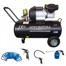 HYUNDAI Compresseur 100 Litres + Kit 4 Accessoires pour compresseur - H104C